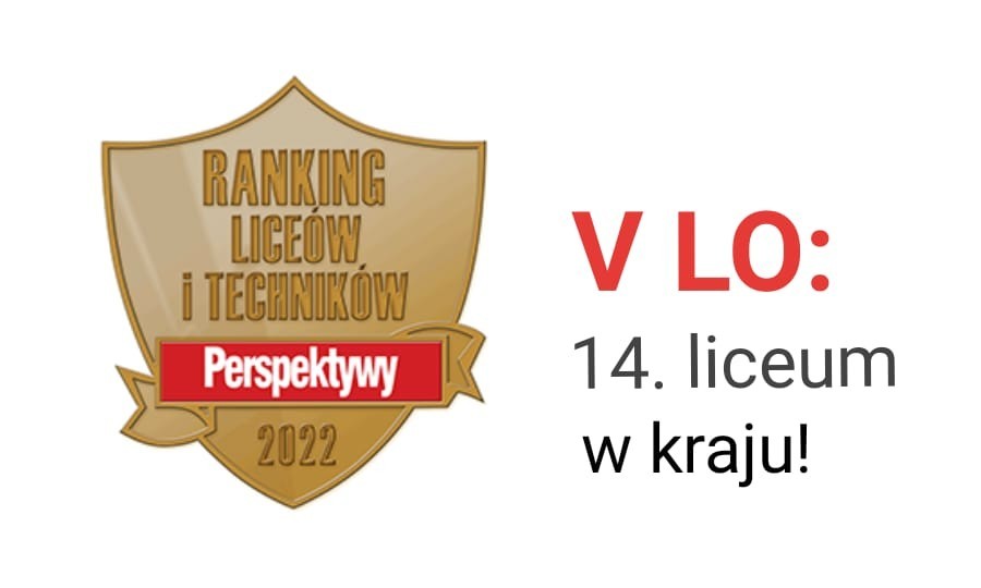 Logo Rankingu Liceów i Techników Perspektyw 2022 - V LO: 14. liceum w kraju!